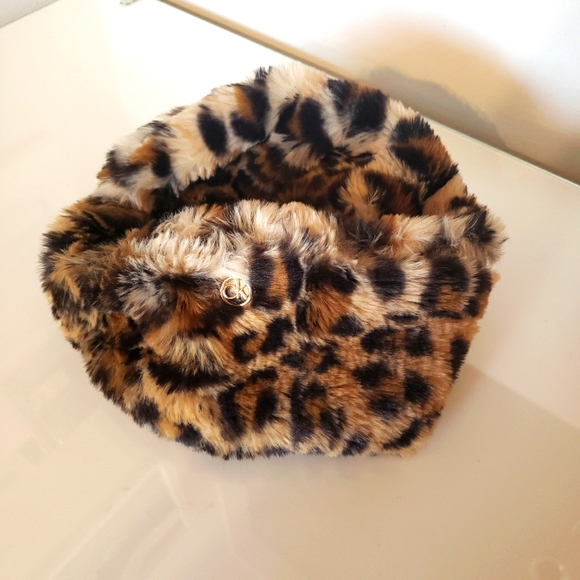 Calvin Klein Head Warmer Faux Fur Leopard Print Elastic Back Luxury Sexy Woman - Picture 5 of 5
